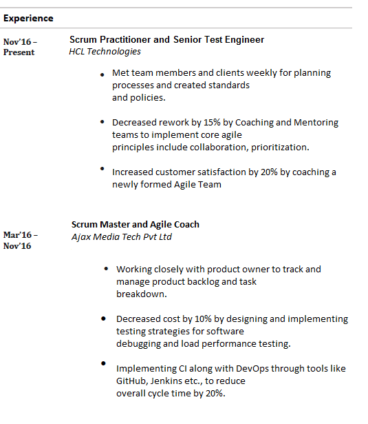 Work Experience in Resume