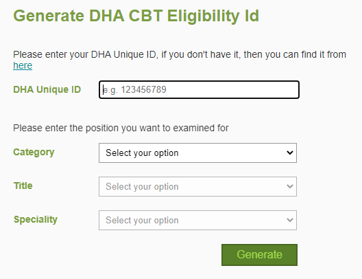 DHA CBT Eligibility id 
