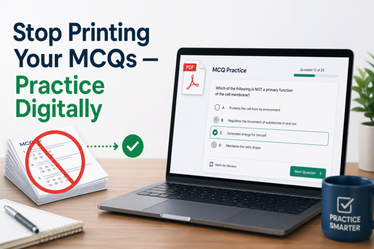 Read more about the article Stop Printing Your MCQs — Practice Digitally for Free
